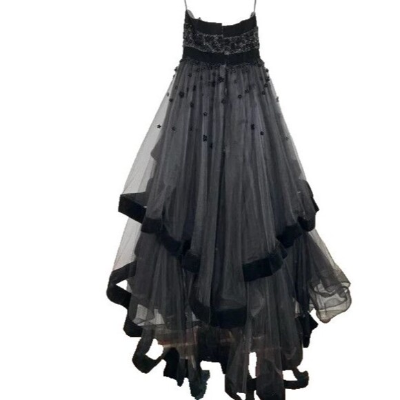 MAC DUGGAL 66346 Black Velvet Trim Floral 3D Beaded Strapless Ball Gown 10 NWOT - Picture 6 of 9